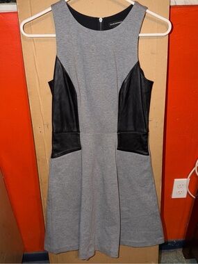 Club Monaco Grey Dress with Black Faux-Leather Panels